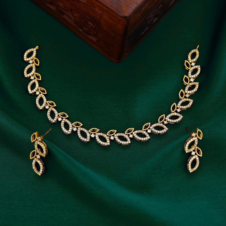 Samaira AD Stone Leaf Neckpiece with Earring