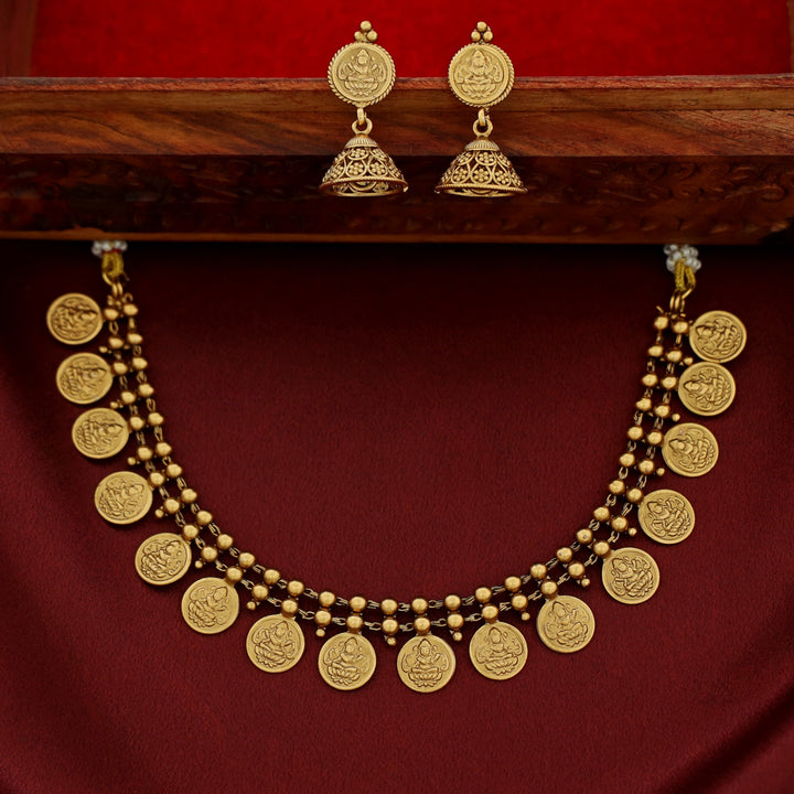 Two Layer Golden Ball Kashi Lakshmi Neckpiece With Earring