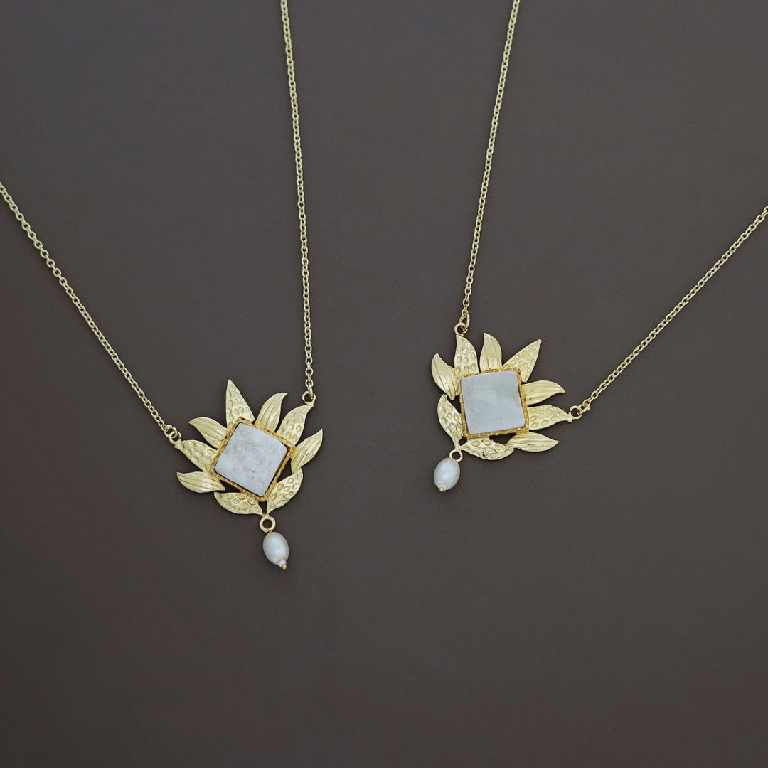 Mina Golden Leafy Pearl Druzy Neckpiece