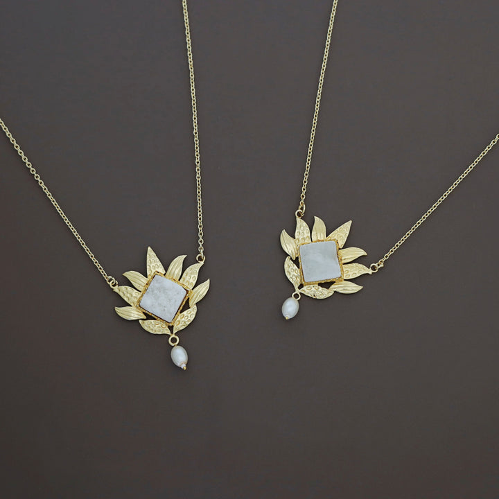 Mina Golden Leafy Pearl Druzy Neckpiece