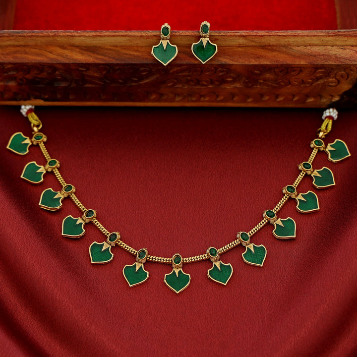 Anasuya Golden Enamel Short Neckpiece with Earring