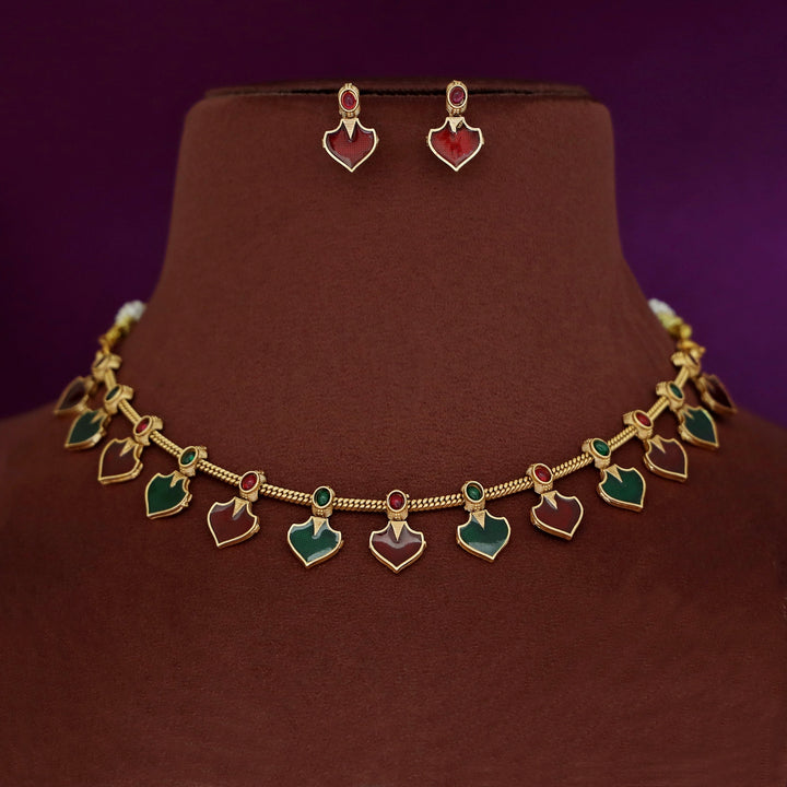 Anasuya Golden Enamel Short Neckpiece with Earring