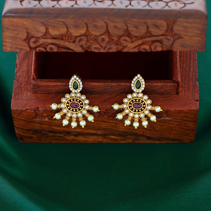 Smitakshi Golden Multicoloured Stoned Neckpiece With Earring