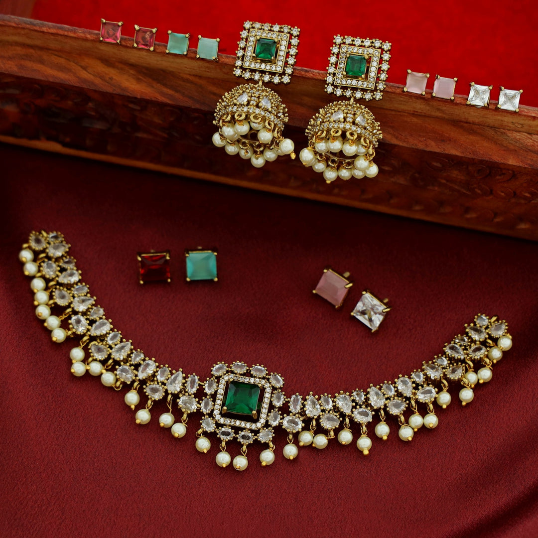 Sayara AD Stone Pearl Interchangeable Choker With Earring