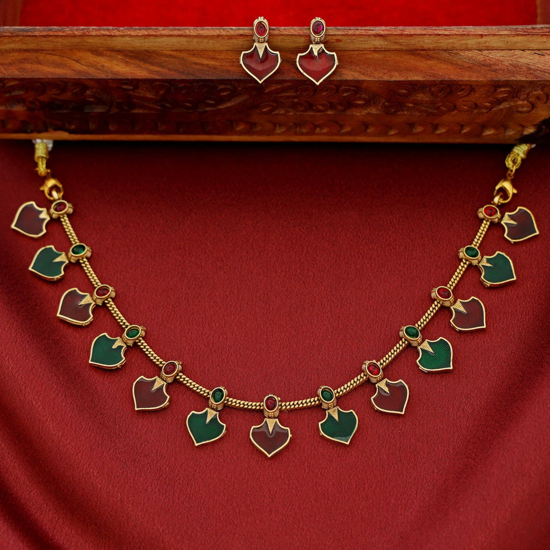 Anasuya Golden Enamel Short Neckpiece with Earring