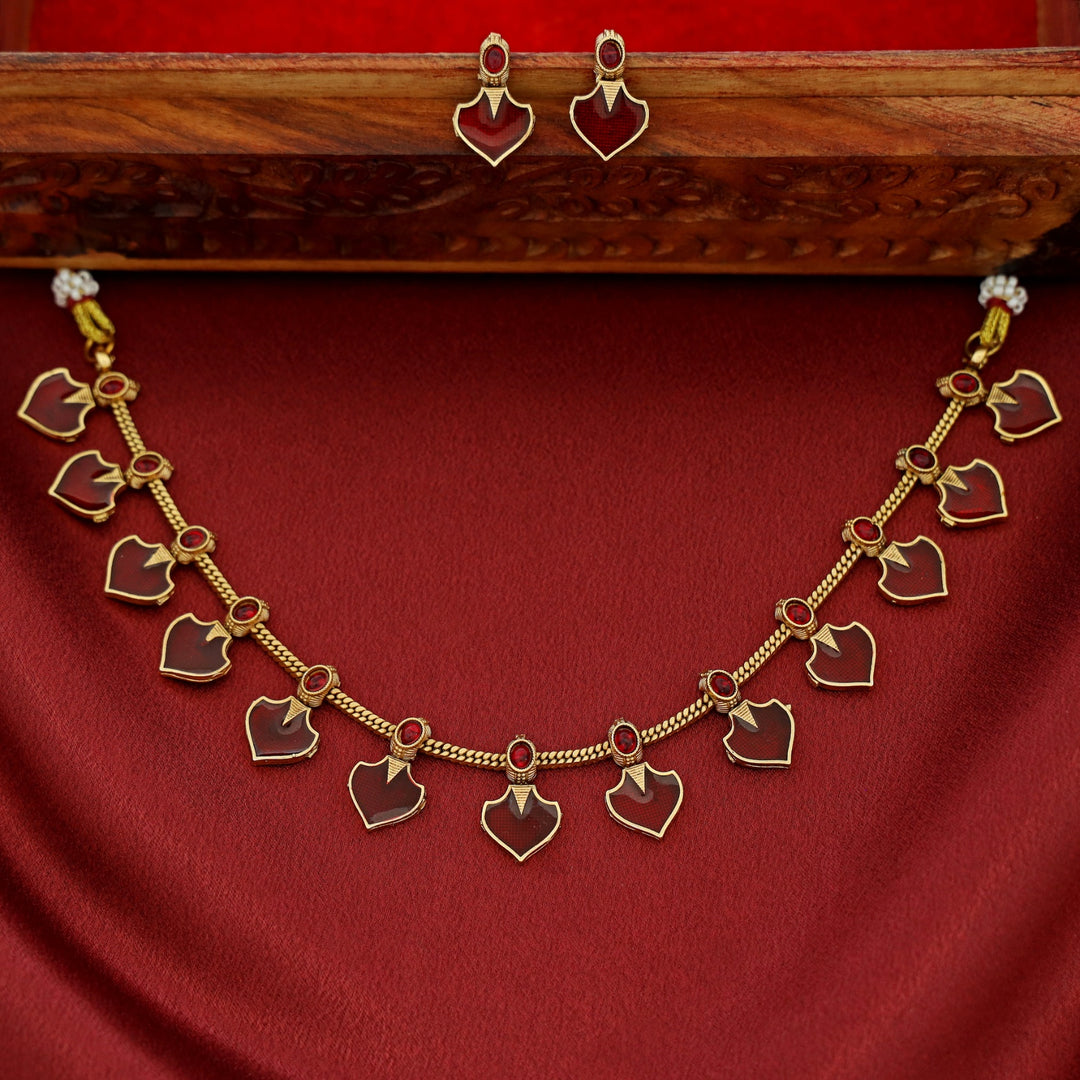 Anasuya Golden Enamel Short Neckpiece with Earring