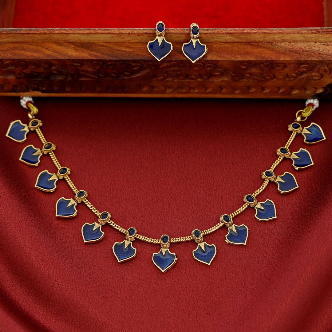 Anasuya Golden Enamel Short Neckpiece with Earring