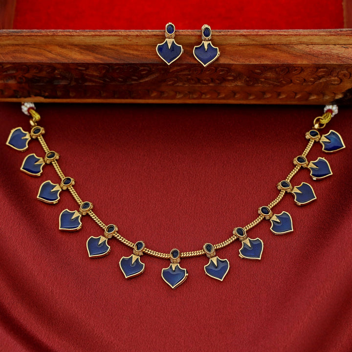 Anasuya Golden Enamel Short Neckpiece with Earring