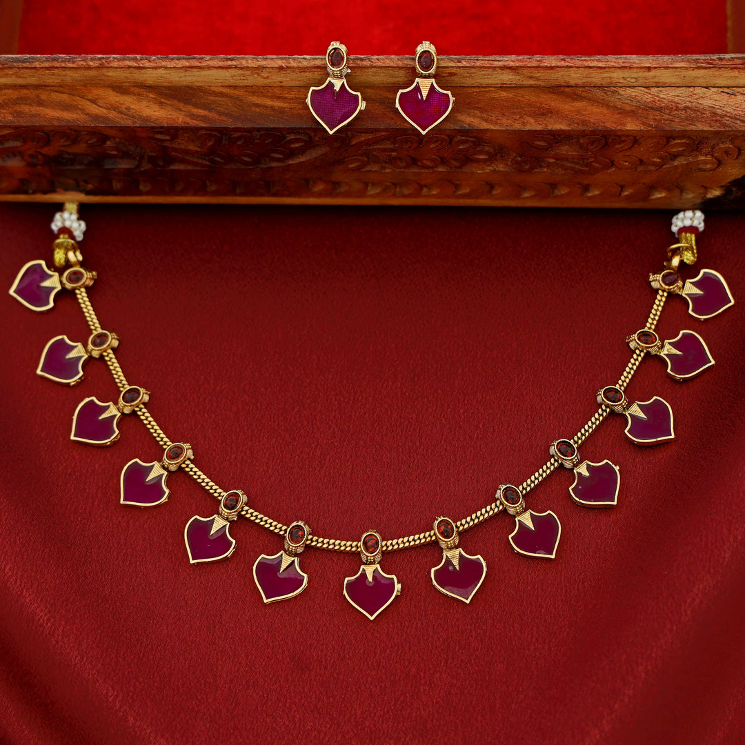 Anasuya Golden Enamel Short Neckpiece with Earring