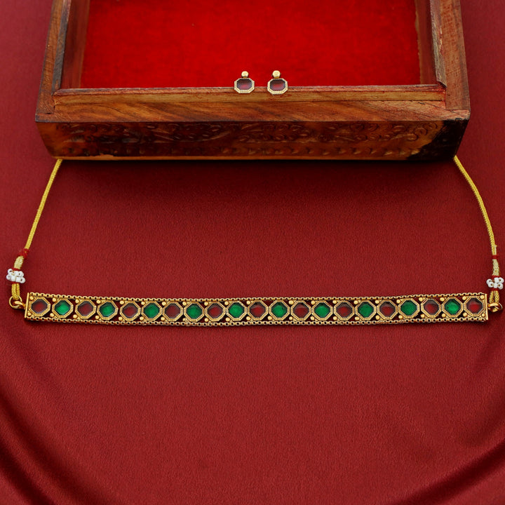 Malavika Golden Octagon Enamel Choker With Stud