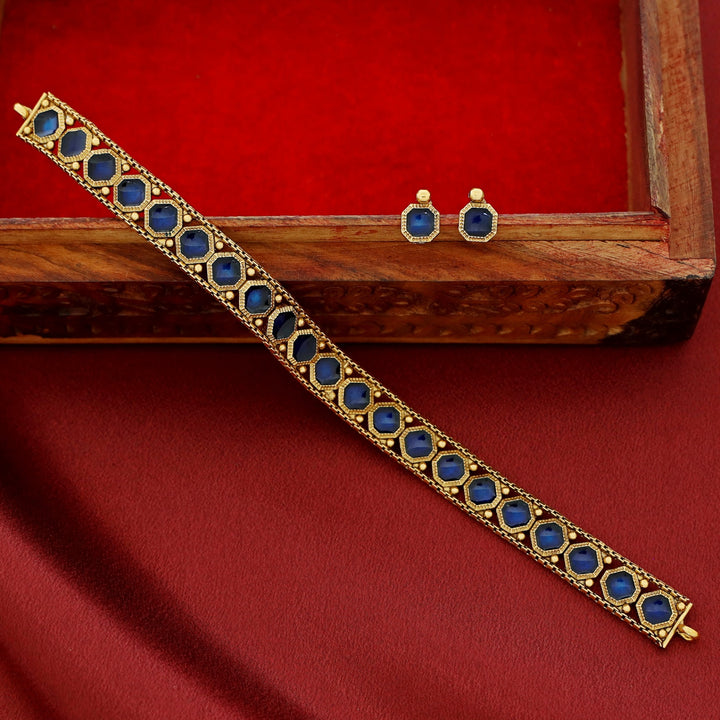 Malavika Golden Octagon Enamel Choker With Stud