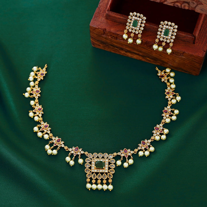 Moksha Lotus Pearl Neckpiece with Earring