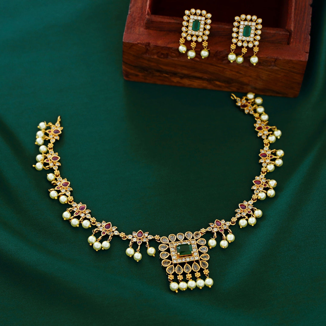 Moksha Lotus Pearl Neckpiece with Earring