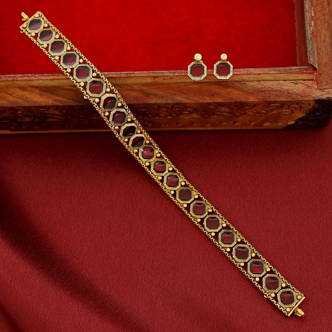 Malavika Golden Octagon Enamel Choker With Stud