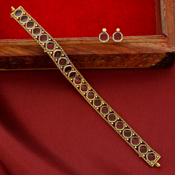 Malavika Golden Octagon Enamel Choker With Stud