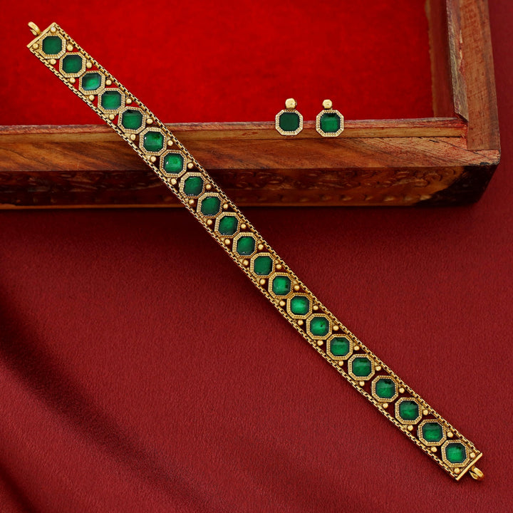 Malavika Golden Octagon Enamel Choker With Stud