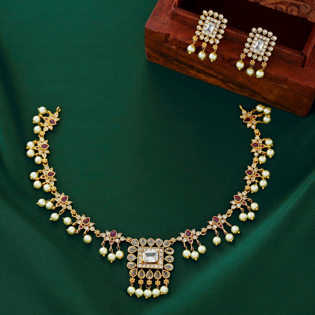 Moksha Lotus Pearl Neckpiece with Earring