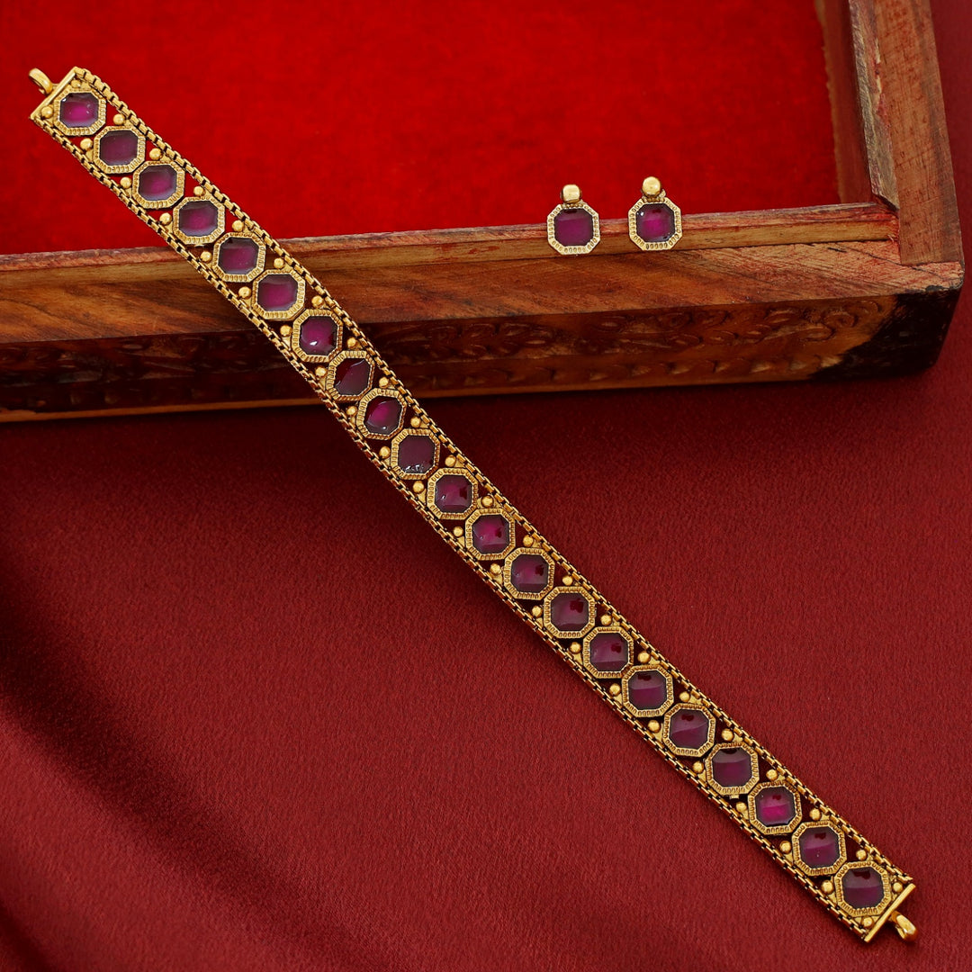 Malavika Golden Octagon Enamel Choker With Stud