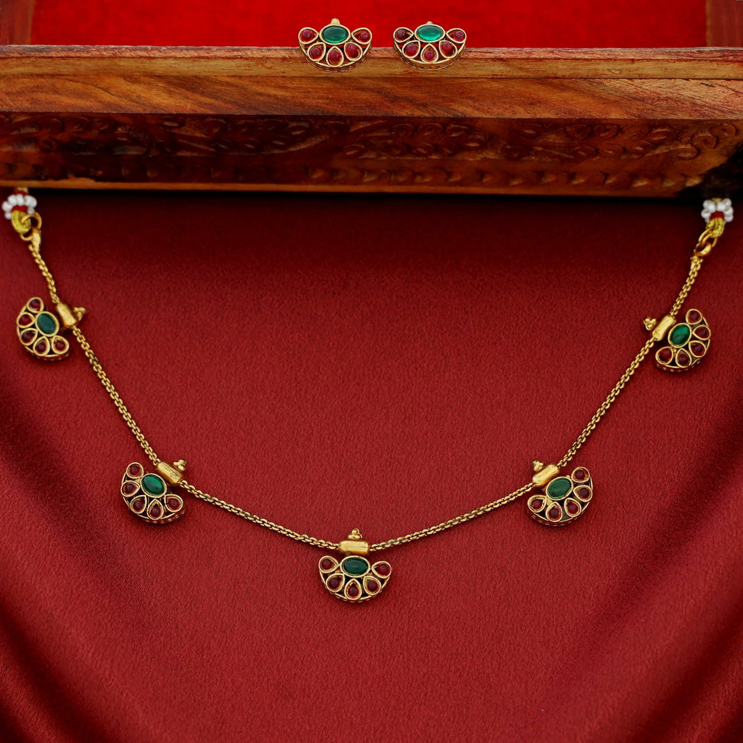 Anuradha Golden 5 Half Circle Short Neckpiece With Earring