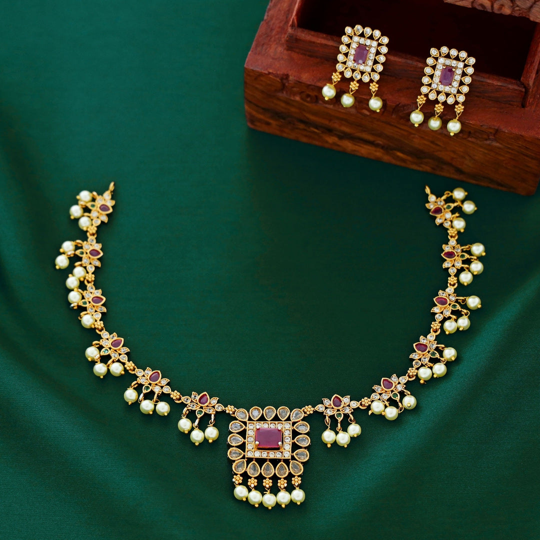 Moksha Lotus Pearl Neckpiece with Earring