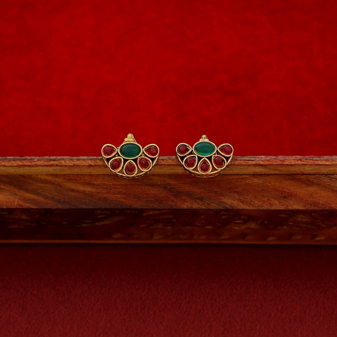 Anuradha Golden 5 Half Circle Short Neckpiece With Earring