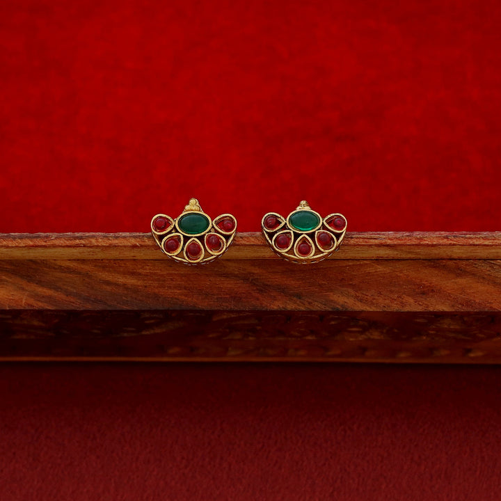 Anuradha Golden 5 Half Circle Short Neckpiece With Earring