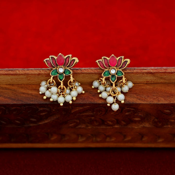Arusha Mini Lotus Pearl String Neckpiece with Earring