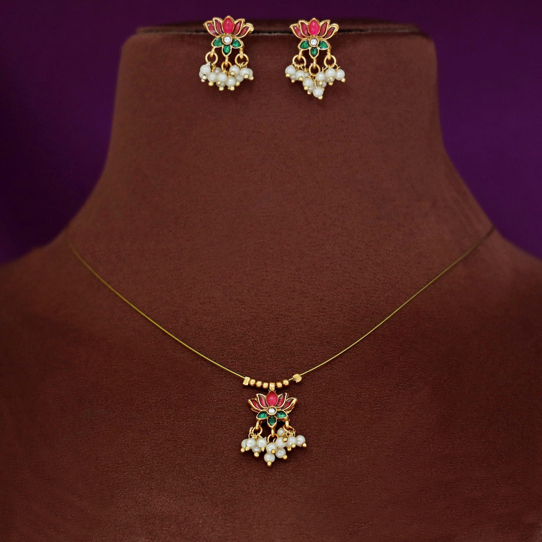Arusha Mini Lotus Pearl String Neckpiece with Earring