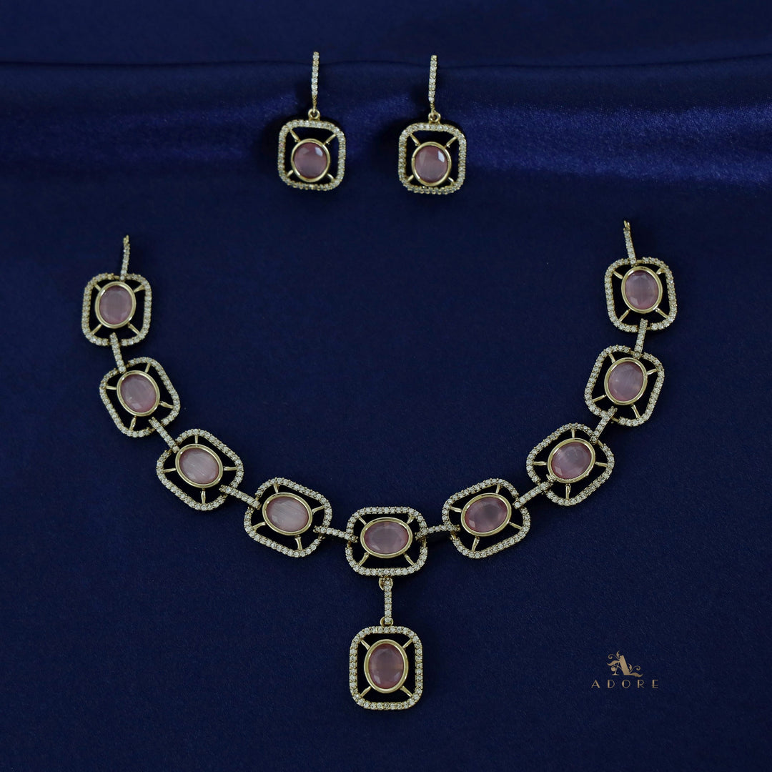 Curved Rectangle Oval Glossy Short Neckpiece with Earring