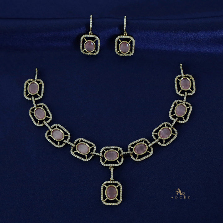 Curved Rectangle Oval Glossy Short Neckpiece with Earring