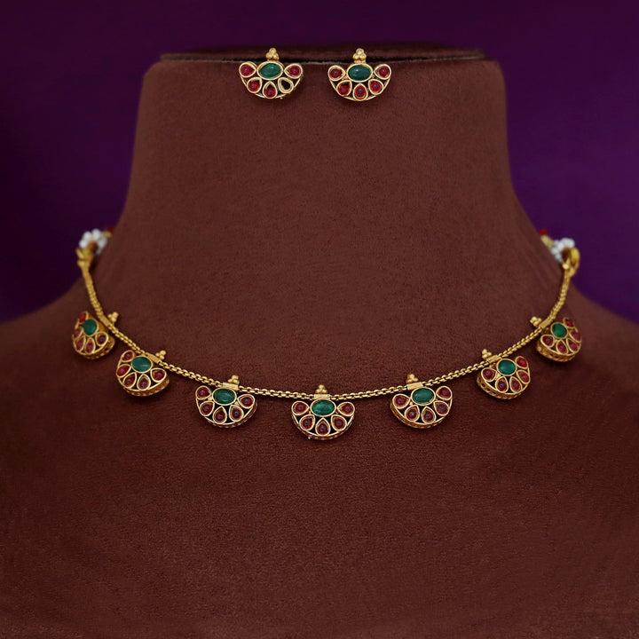 Anuradha Half Flower Short Neckpiece With Earring