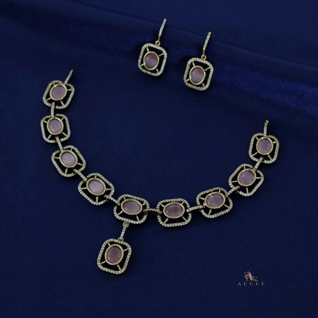 Curved Rectangle Oval Glossy Short Neckpiece with Earring
