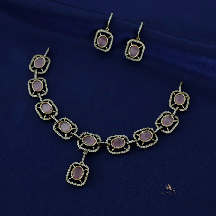 Curved Rectangle Oval Glossy Short Neckpiece with Earring