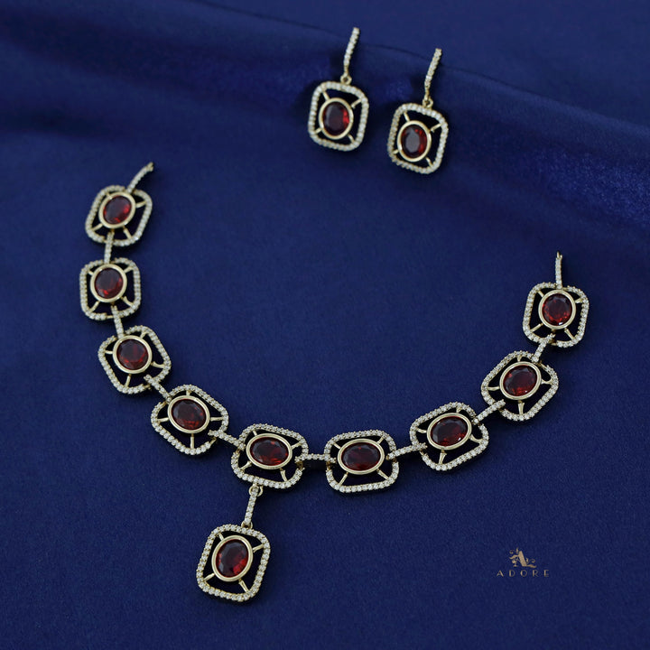 Curved Rectangle Oval Glossy Short Neckpiece with Earring
