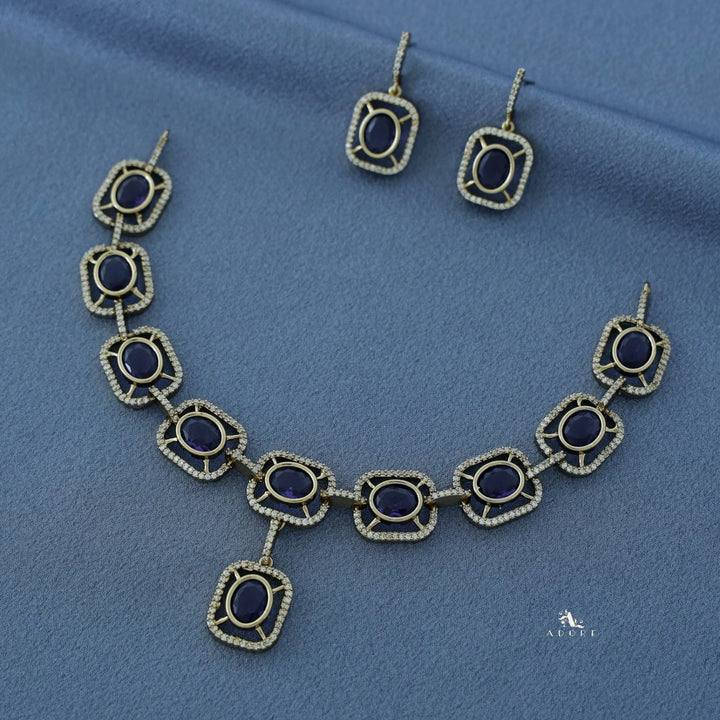 Curved Rectangle Oval Glossy Short Neckpiece with Earring