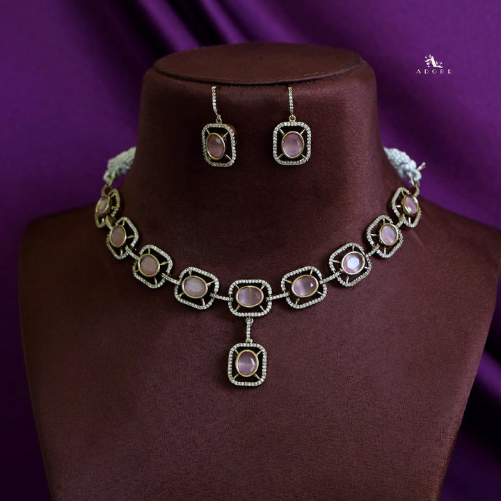 Curved Rectangle Oval Glossy Short Neckpiece with Earring