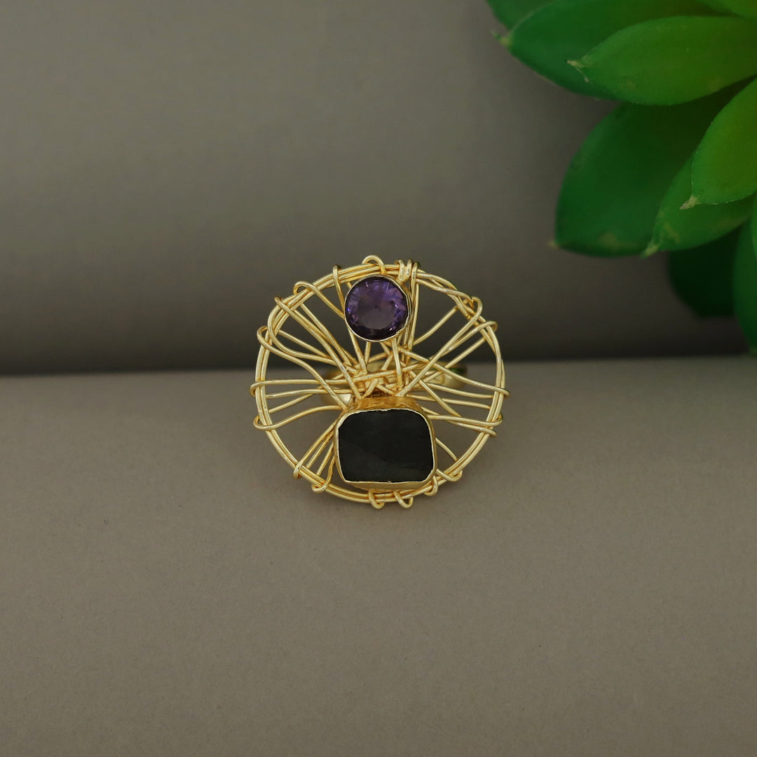 Bianca Wired Glossy + Raw Stone Ring