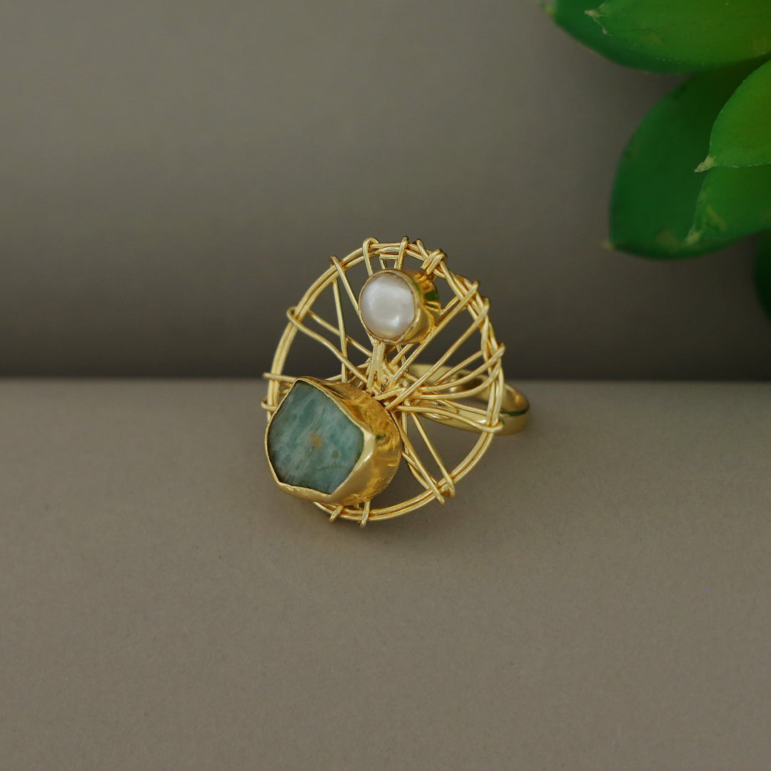 Bianca Wired Glossy + Raw Stone Ring