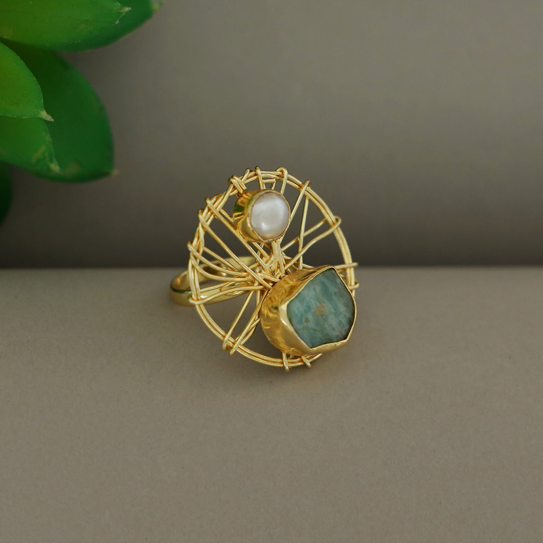 Bianca Wired Glossy + Raw Stone Ring