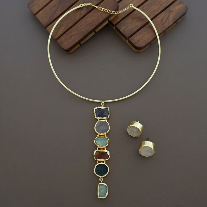 Acelee Multicolour Raw Stone Neck Cuff With Stud