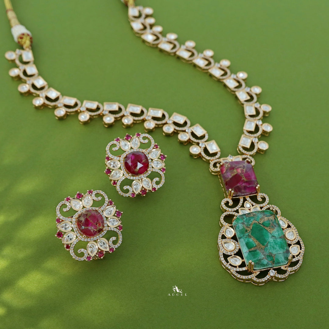 Tarinika Kundan Stone Neckpiece With Earring