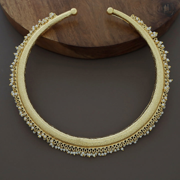 Bhavya Golden Textured Pearl Neck Cuff