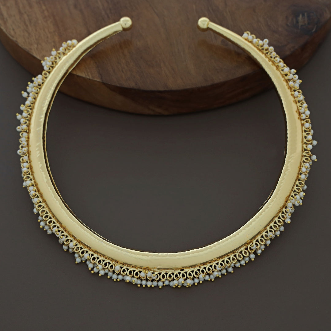 Bhavya Golden Textured Pearl Neck Cuff