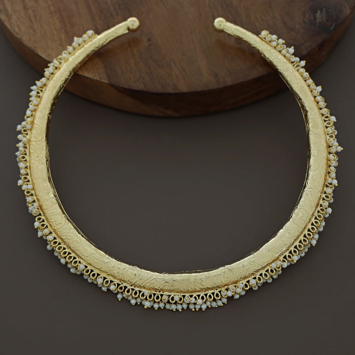 Bhavya Golden Textured Pearl Neck Cuff