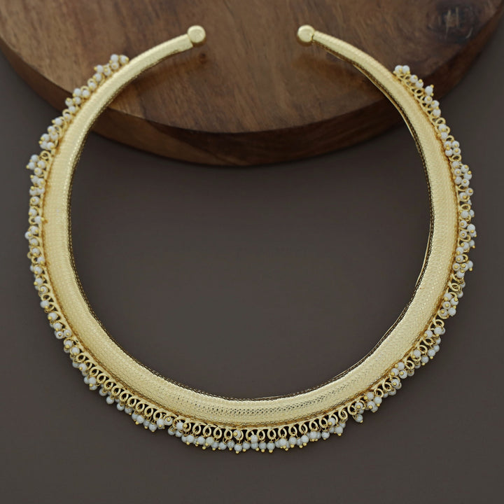 Bhavya Golden Textured Pearl Neck Cuff