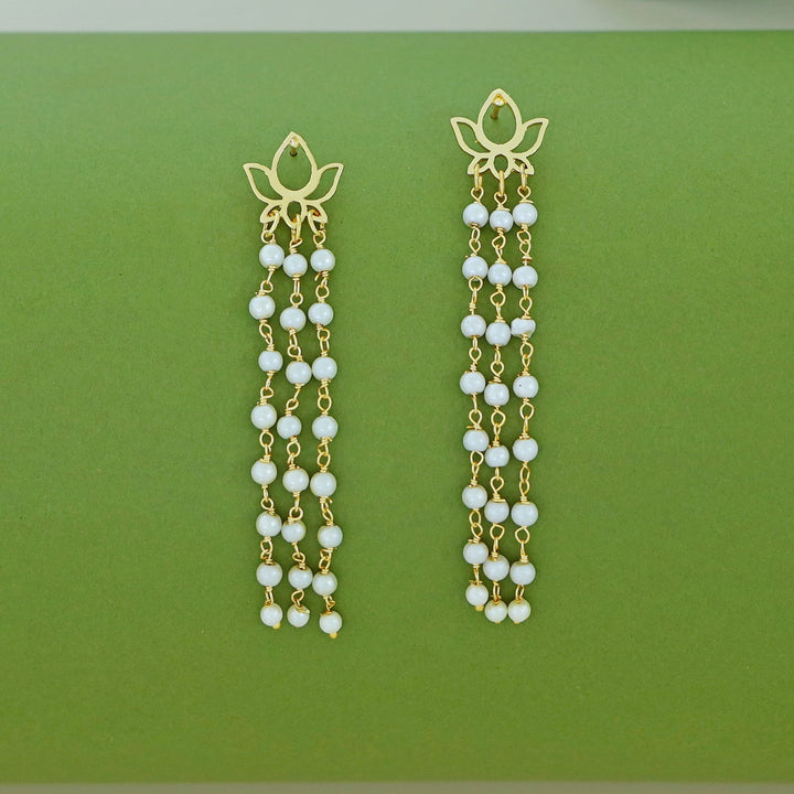 Jivika Lotus Tri Pearl Tassel Earring