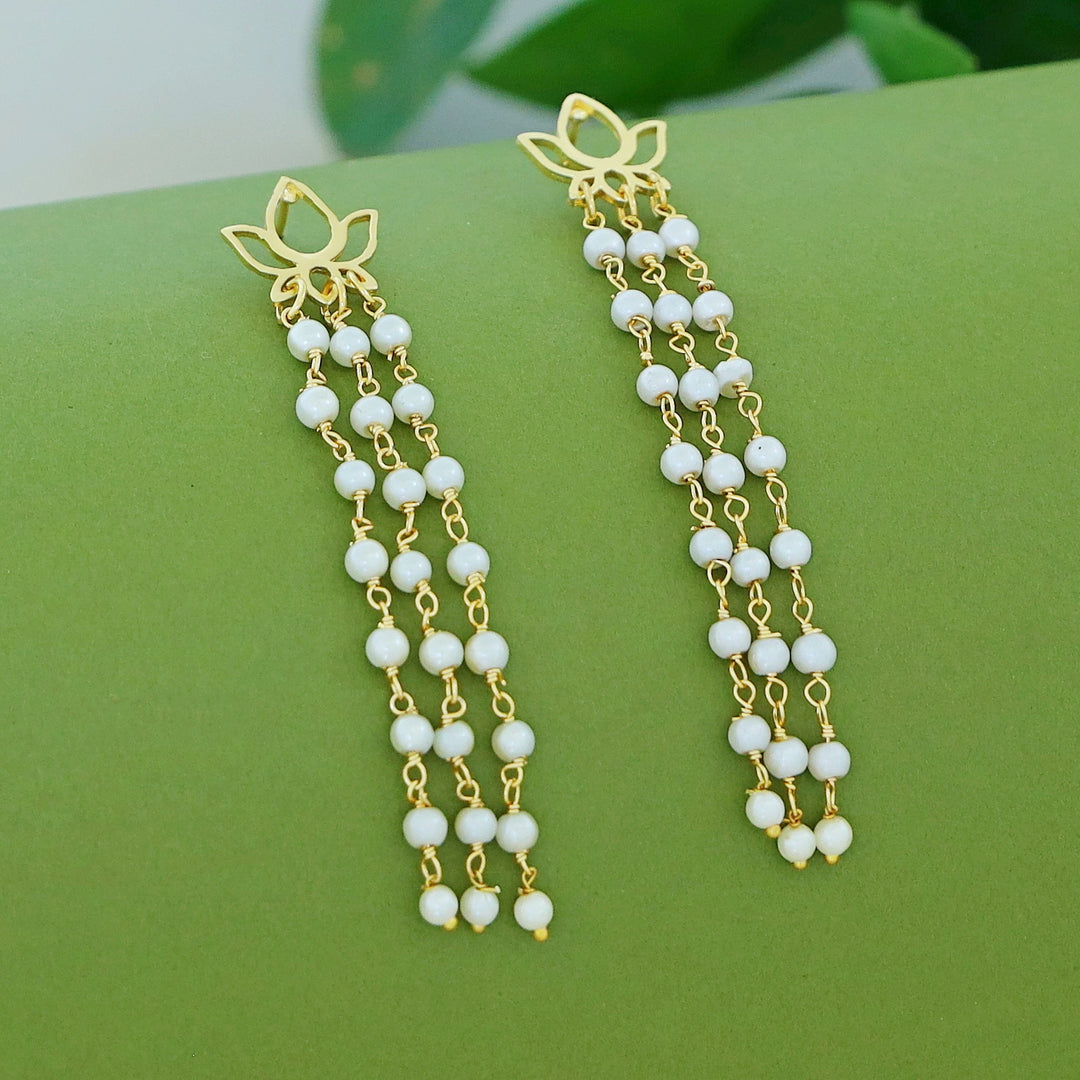 Jivika Lotus Tri Pearl Tassel Earring