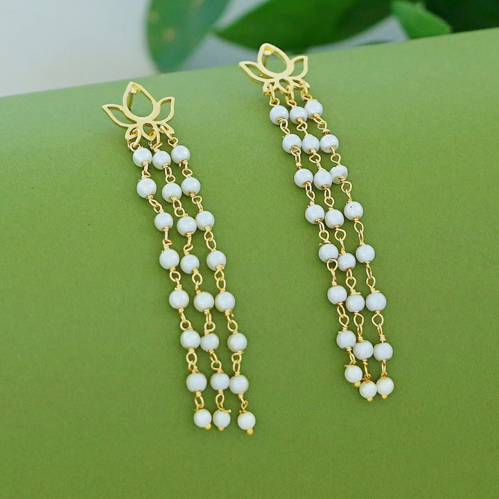 Jivika Lotus Tri Pearl Tassel Earring