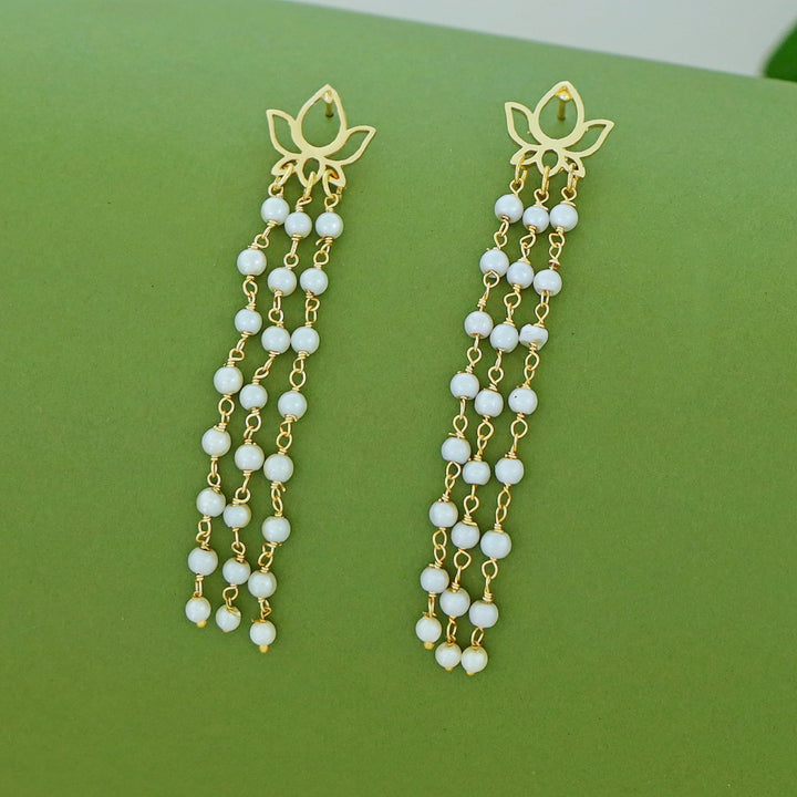 Jivika Lotus Tri Pearl Tassel Earring