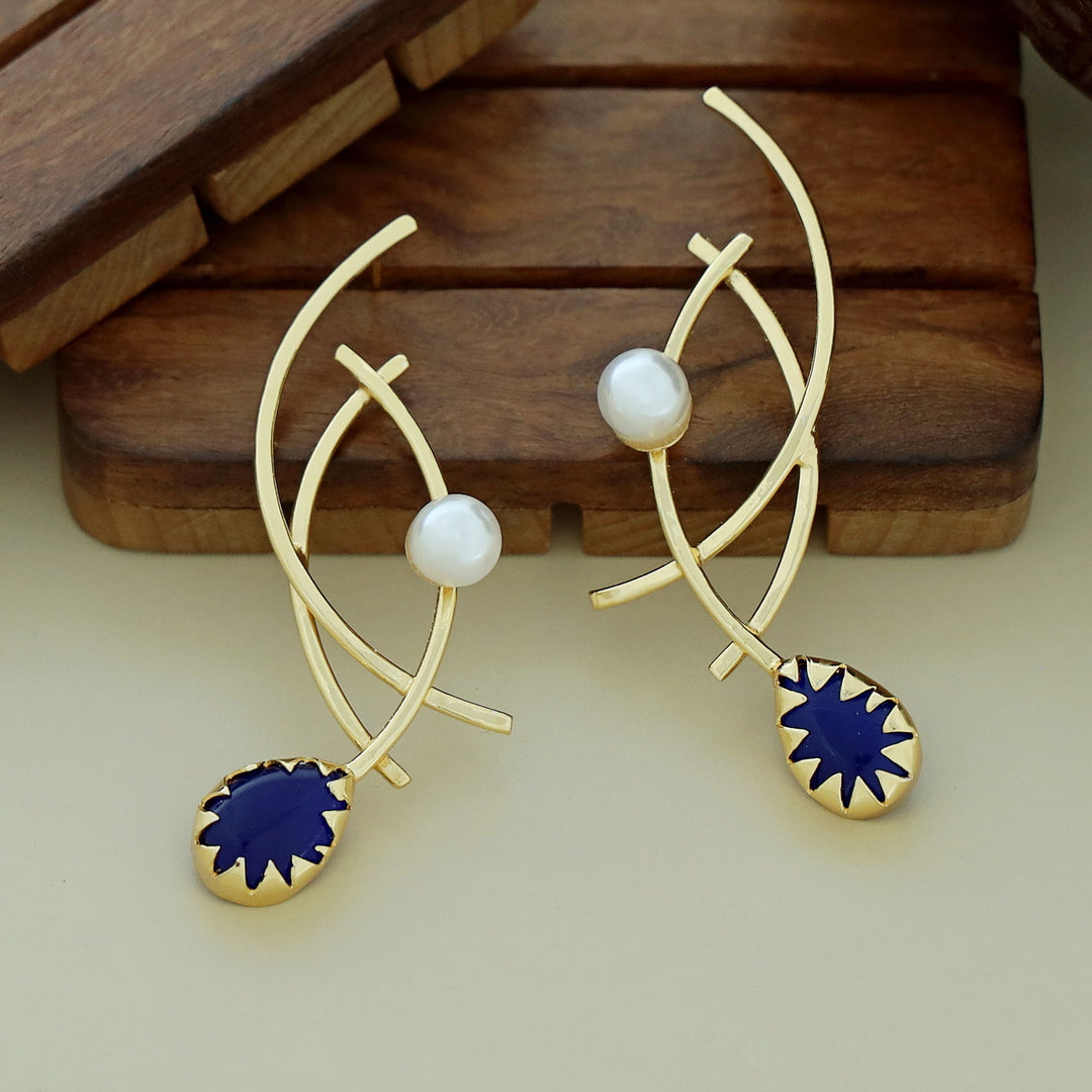 Alayna Golden Triple Curvy Glossy Pearl Drop Earring